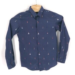 Simon Carter Shirt Mens 39 M Navy London Slim Fit Lighthouse Long Sleeve Button